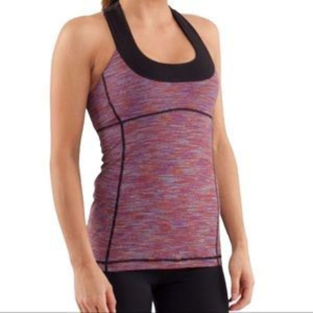 Lululemon Colorblock Multicolor Stripe Scoopneck Razorback Mesh Panel Energy Tan